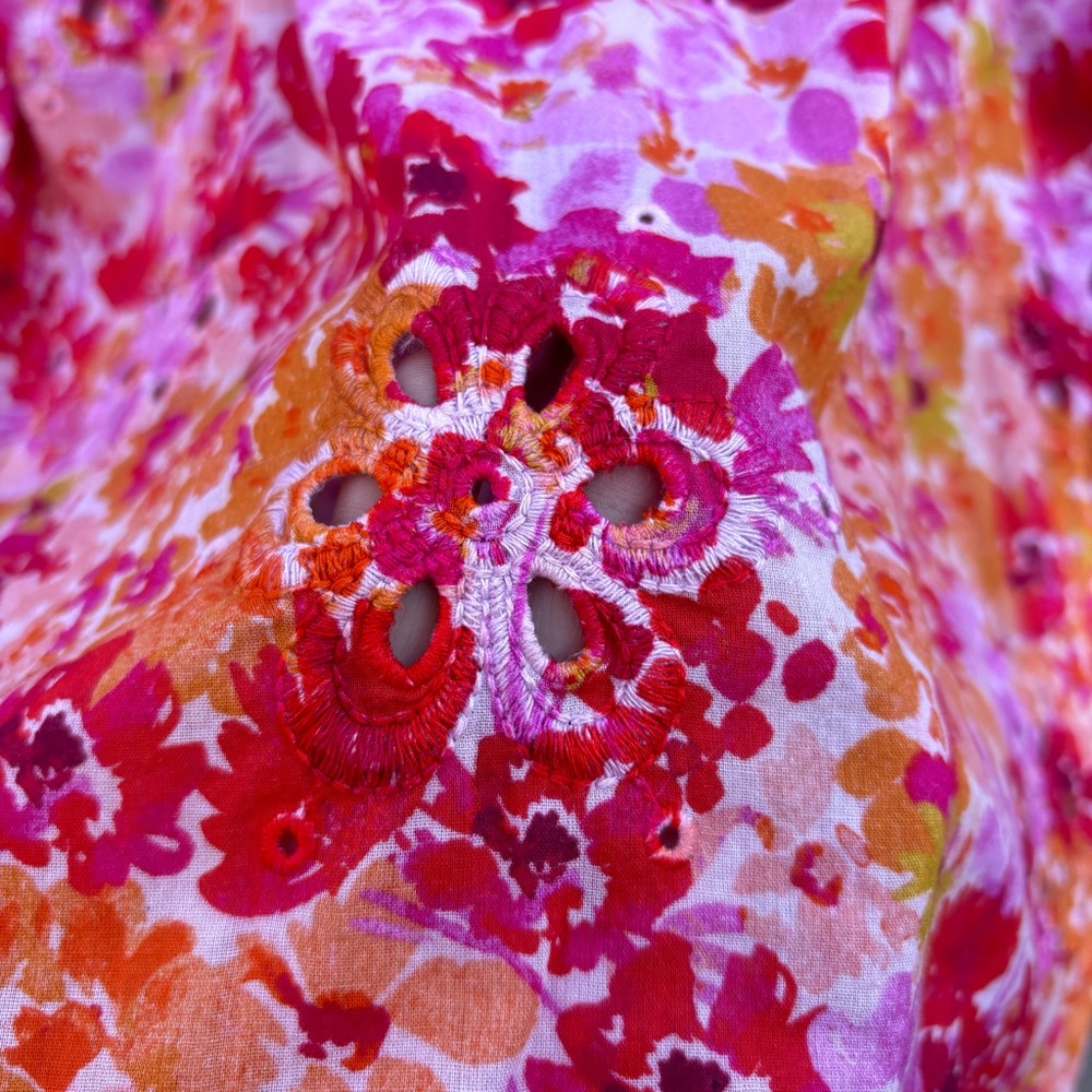 Anthropologie Maeve Tie Front Longline Floral Eyelet Blouse - Picture 10 of 13